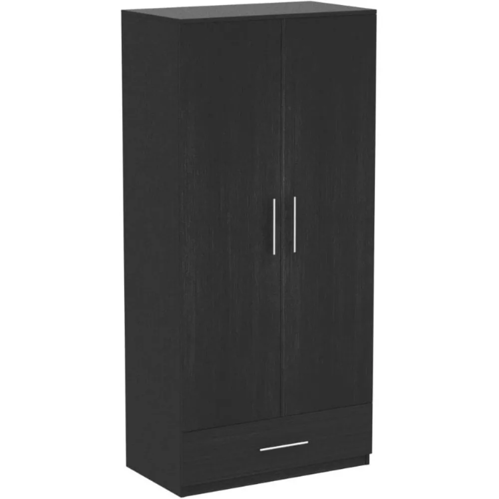 2 Doors Wardrobe Armoire with Drawer, Freestanding Armoire Wardrobe Closet with Hanging Rod, Wood Clothes Storage Cabinet 5