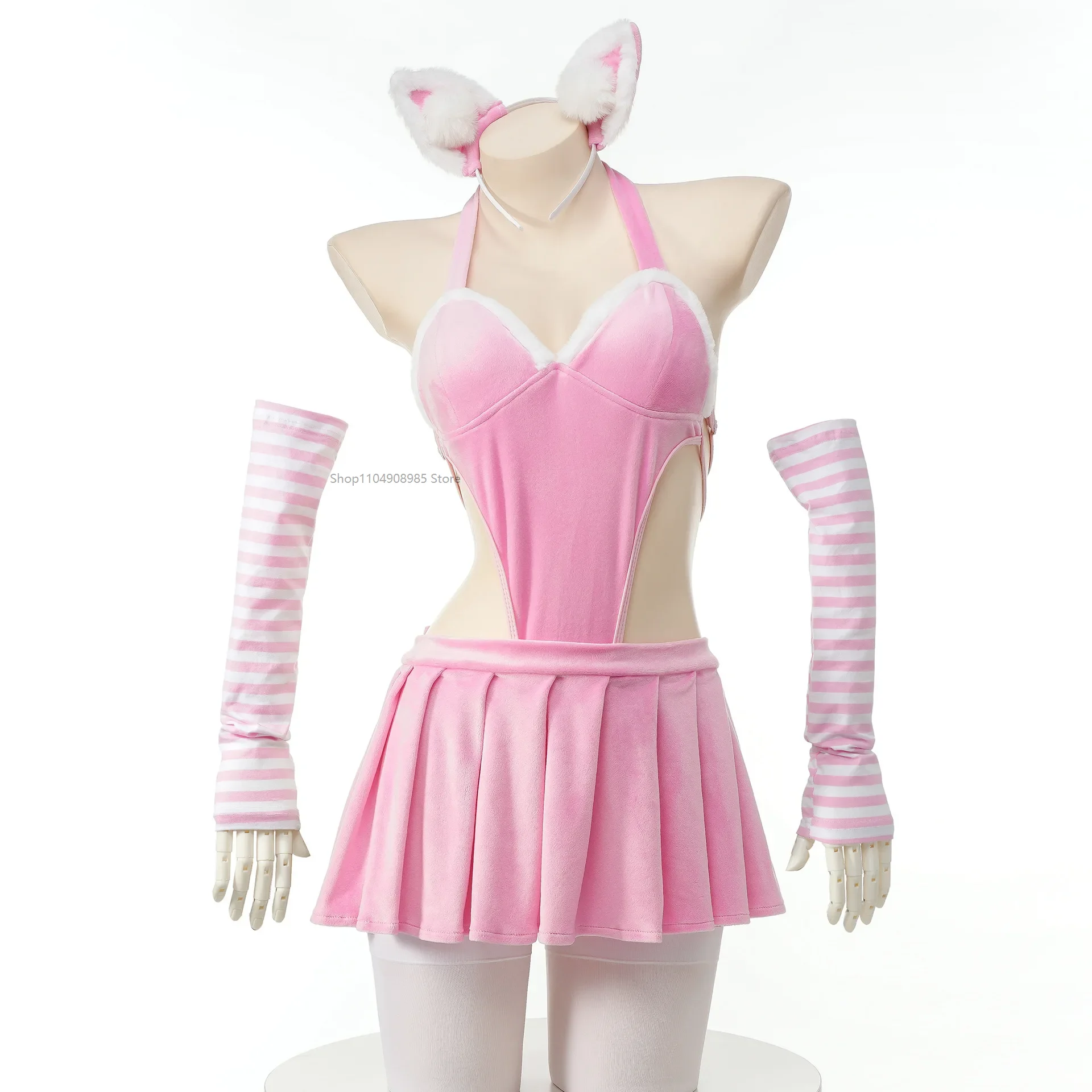 Sexy Bunny Girl Cosplay Outfit For Women Kawaii Cat Costumes Halter Japanese uniform One Piece Bodysuit and skirt Porno Outfit