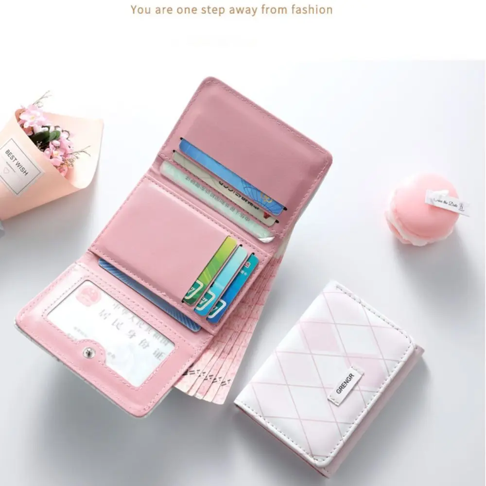 Fashion Blue Card Bag With Checkered Pattern Multifunctional Card Wallet PU Simple Credit Card Holder Female 3