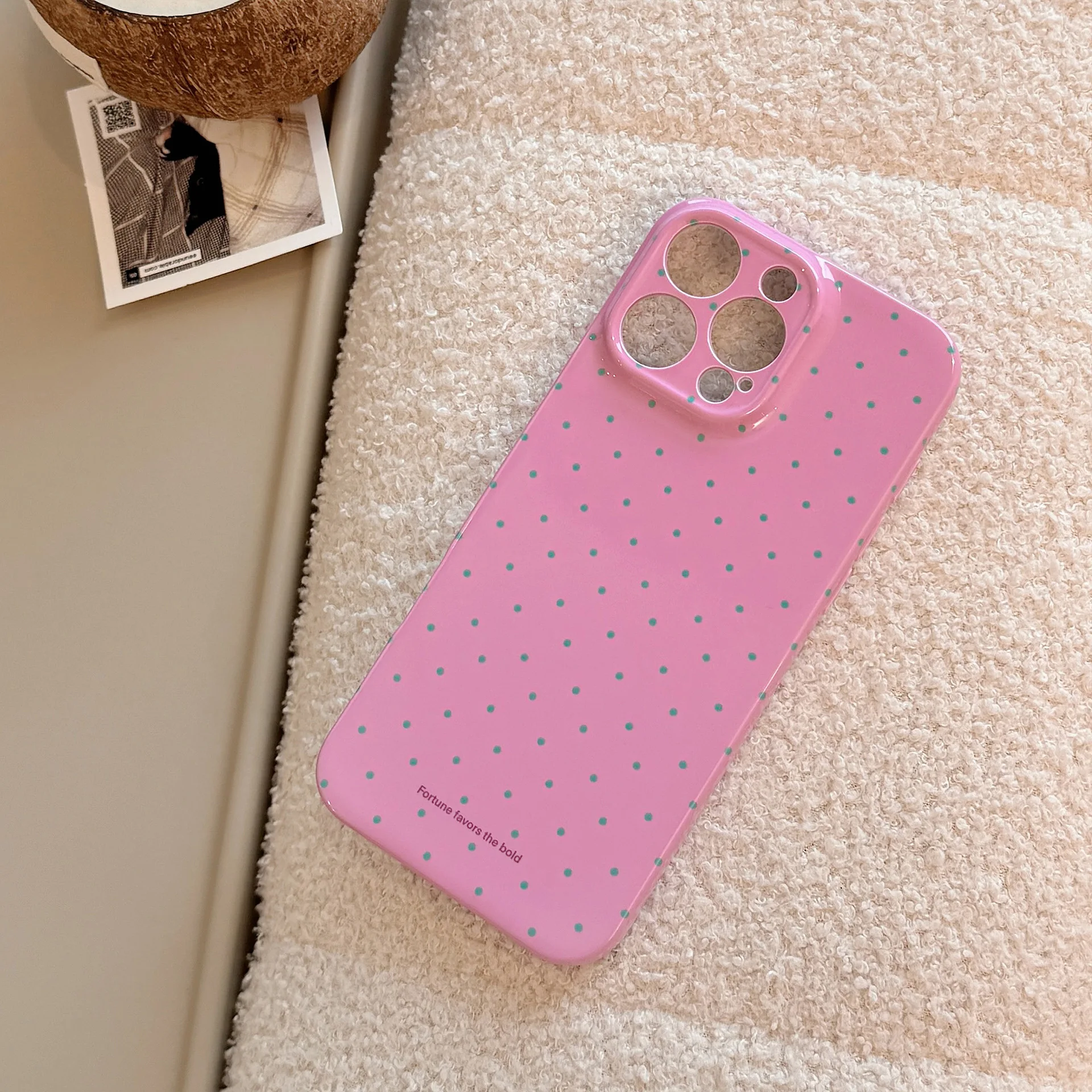 Korean Cute Polka Dot Glossy Phone Case - Hard PC Design