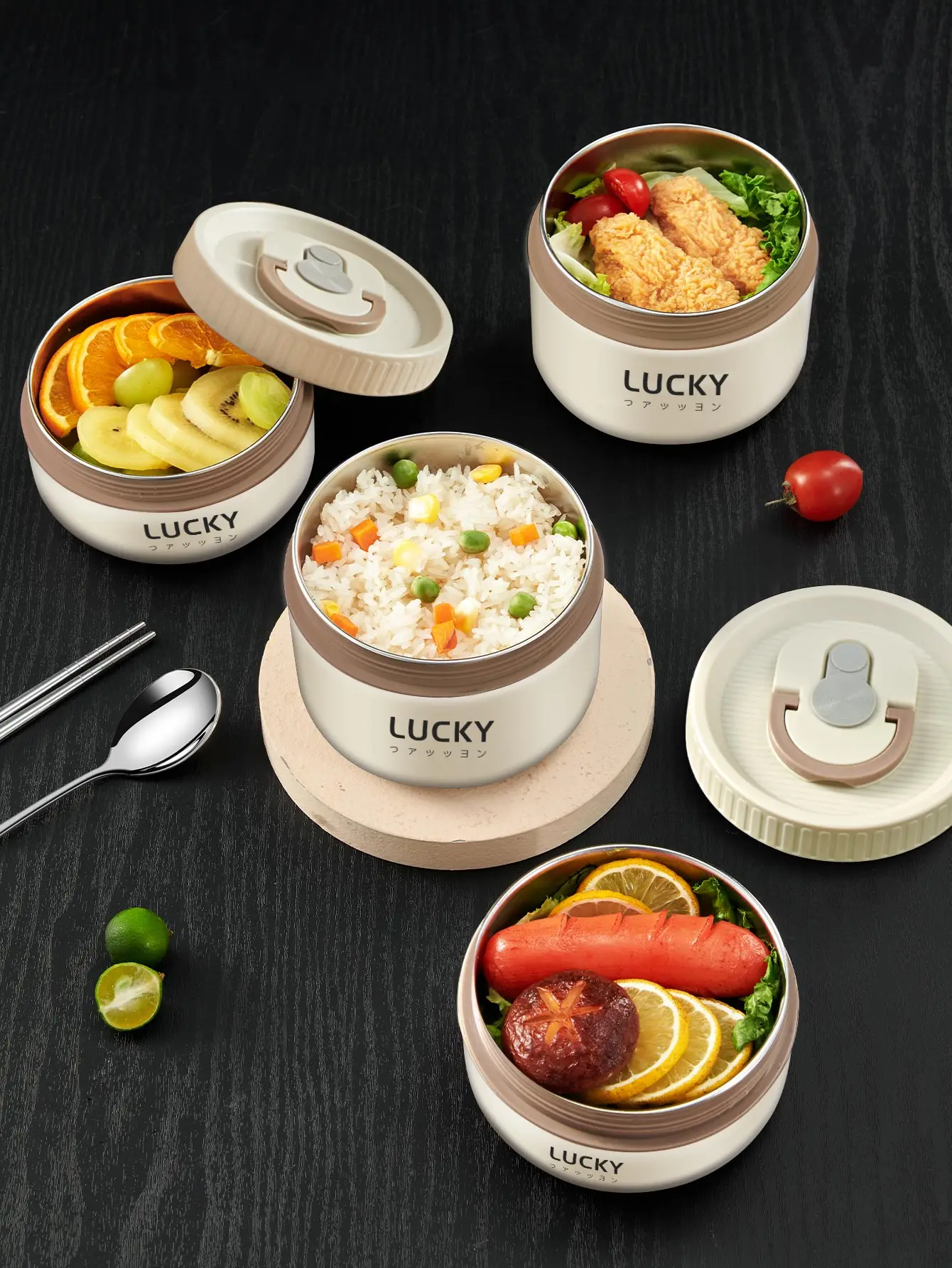 WORTHBUY 18/8 스테인레스 스틸 보온 식품 용기 도시락 상자 세트, 휴대용 보온 도시락 용기, 절연 가방 포함
