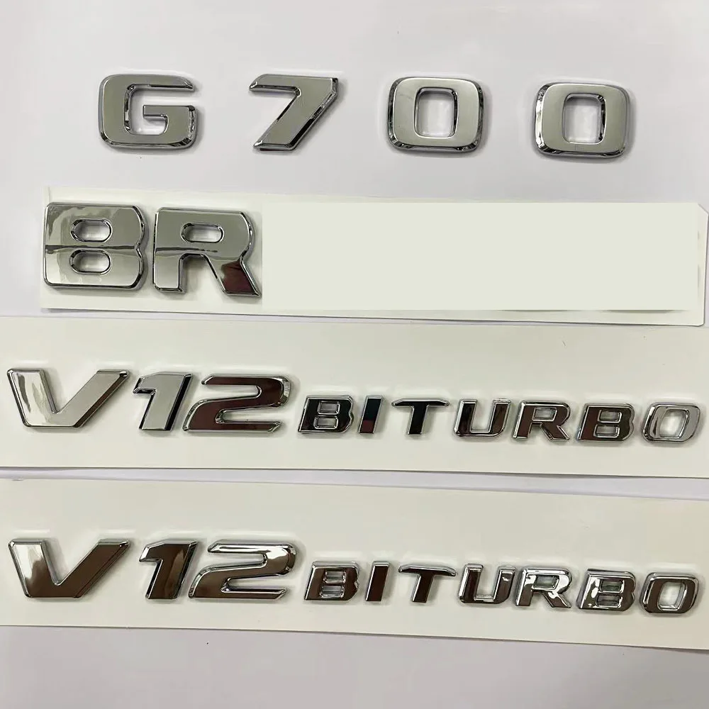 Silver Brabus G700 V12 Biturbo Logo Lettering Car Decorare Accessori Badge Sticker Per Mercedes Benz Brabus G700 V12 Biturbo