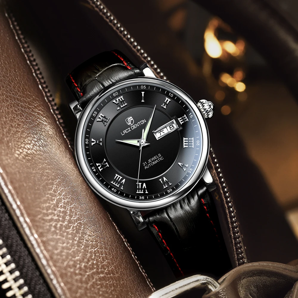Lacz Denton LD1308 Mens Watch Leather Strap Roman numeral display Stainless steel Waterproof Rel&oacute;gios Masculinos