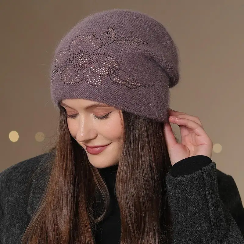 Neue Frauen Winter Hut Mode Schmücken Beanie Hut Kaninchen Fell Mischung Warme Winter Kappe Für Weibliche Casual Streetwear Gestrickte Hut – Detail 6