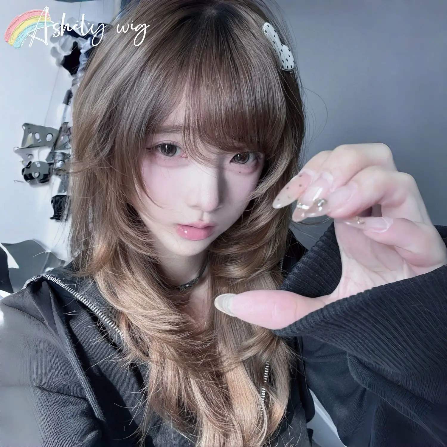 Ashely Cold Brown Wig with Straight Bangs Creating A High-level Atmosphere and Cute Japanese Style Syntheticusd Synthetic  Wigs