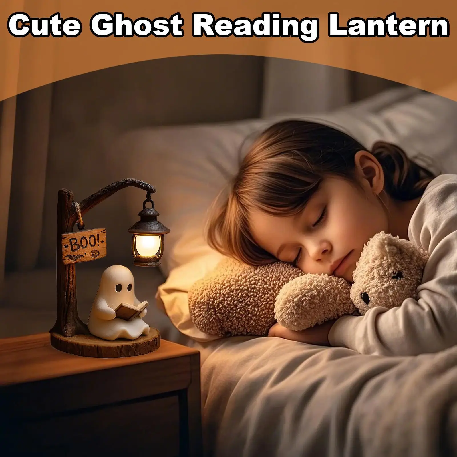 Cute Ghost Reading Lamp Ghost Reading Lantern 3D Resin Halloween Ghost Night Light For Indoor Decorations Living Room Bedroom