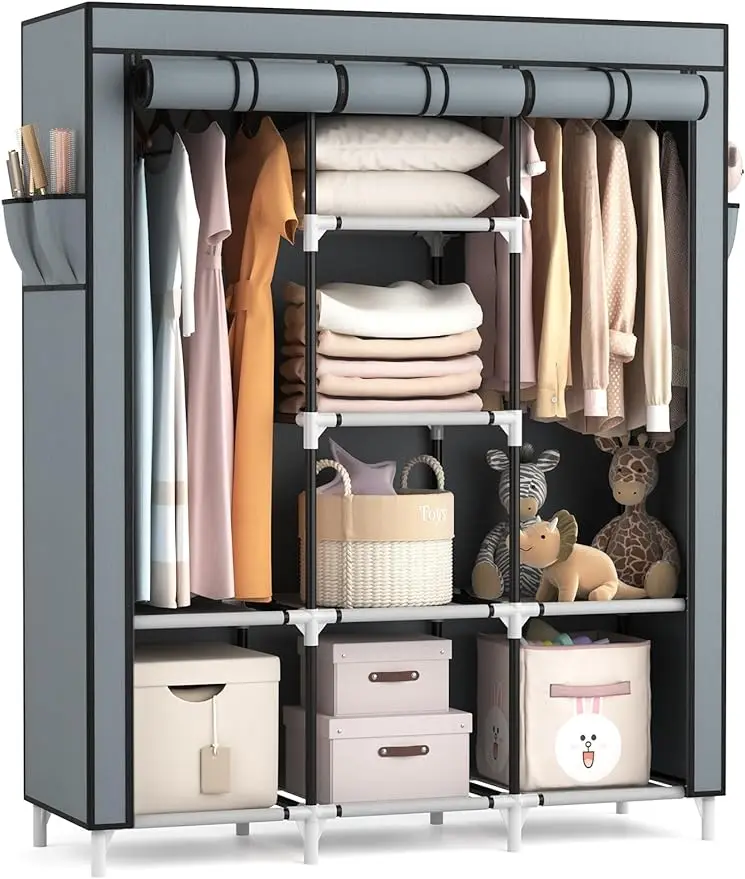 

Портативный шкаф для одежды VTRIN, подвесной шкаф с 2 висячими стержнями и 8 полками-органайзерами для хранения, прочный большой шкаф