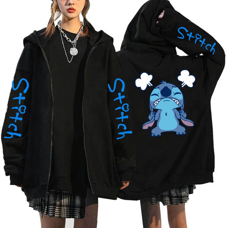 thumbnail image 1 of Sudadera con capucha Y2k de los años 90 con cremallera de Disney Stitch, sudaderas con cremallera para mujer, sudadera bonita de Anime Harajuku, ropa de calle de Manga con capucha para mujer, 1 of 5