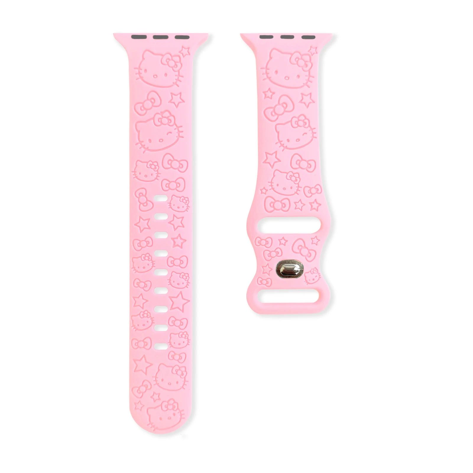 Laser Carving KT Cat Silicone Strap for Apple Watch 9 8 7 SE 6 Sport Band Replaceable Bracelet for iWatch 42mm 41mm 38mm
