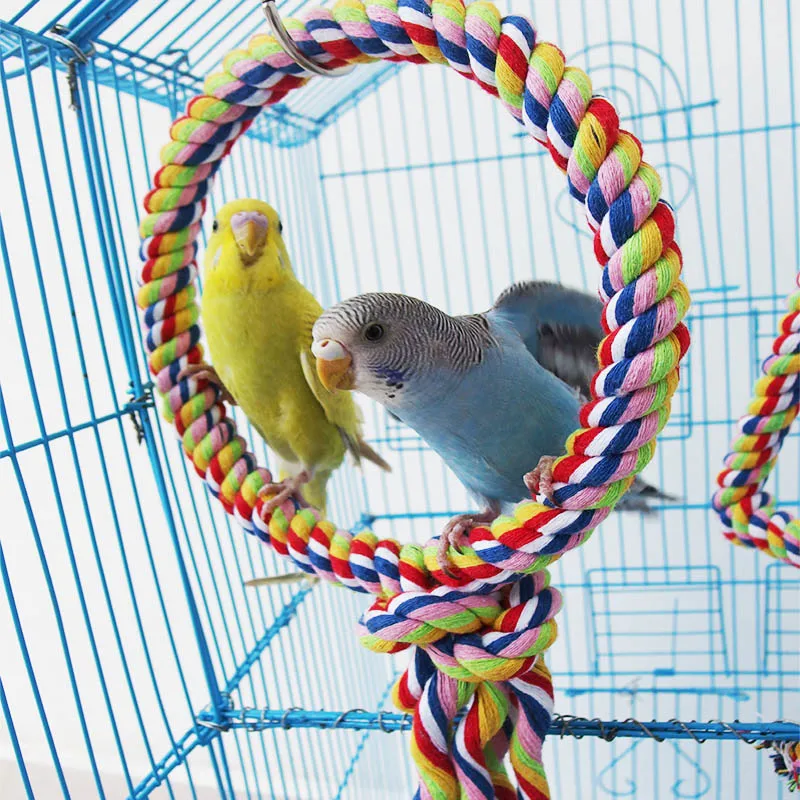 Bird Toys Parrot Single Ring Rope Swing Colorful Cotton Perch Chewing Toy for Parrots Budgie Parakeet
