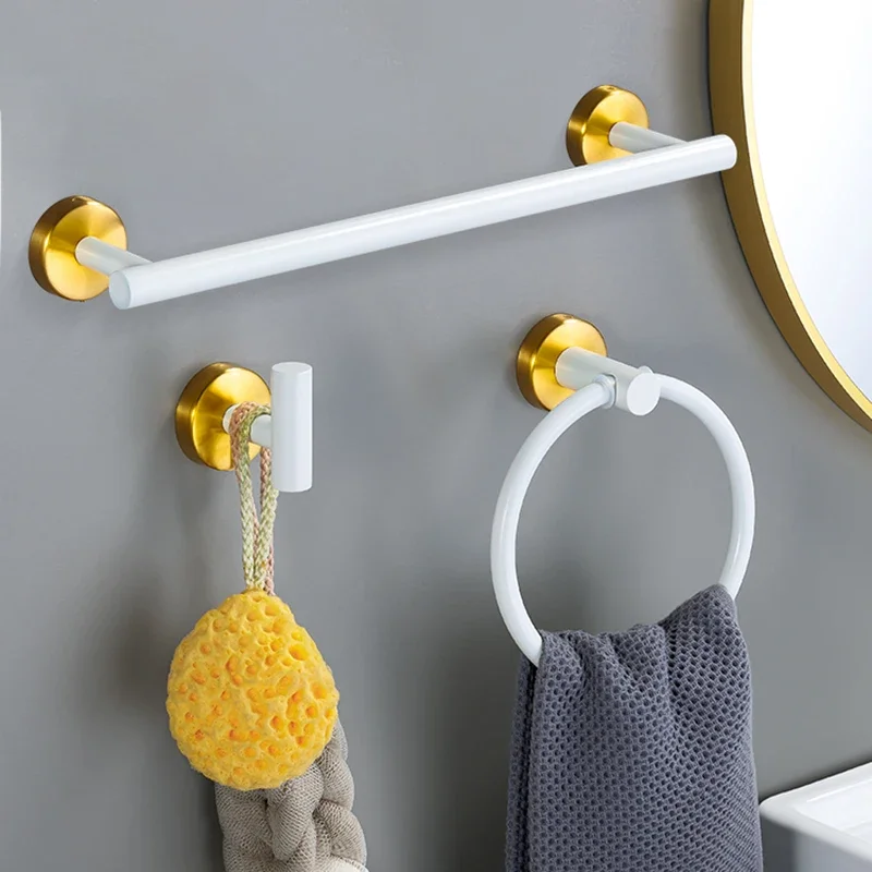 Stainless Steel Towel Rack Towel Ring Toilet Paper Holder Hook Bathroom Shelf Organizer Set White Gold Bathroom Accessories Set