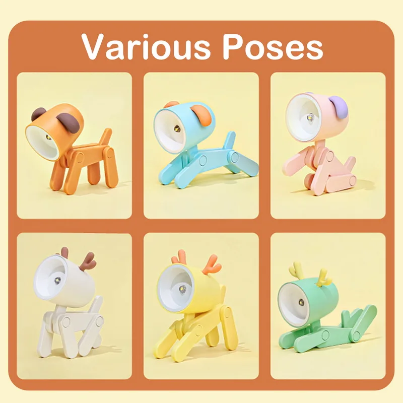 LED Night Light Mini Folding Desk Lamp Cute Pet Lights Dog Deer Portable Night Light Student Living Room Decor Gift 6