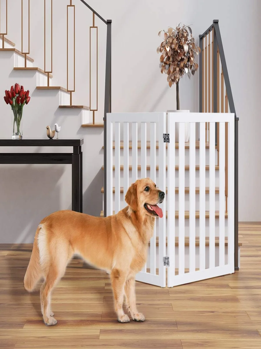Hundebarriere, 89 cm Hoch, Holz-Kinderzaun, Hundebarriere, Flexibles Sicherheitstor (Weiß, 2 Paneele) – Detail 1