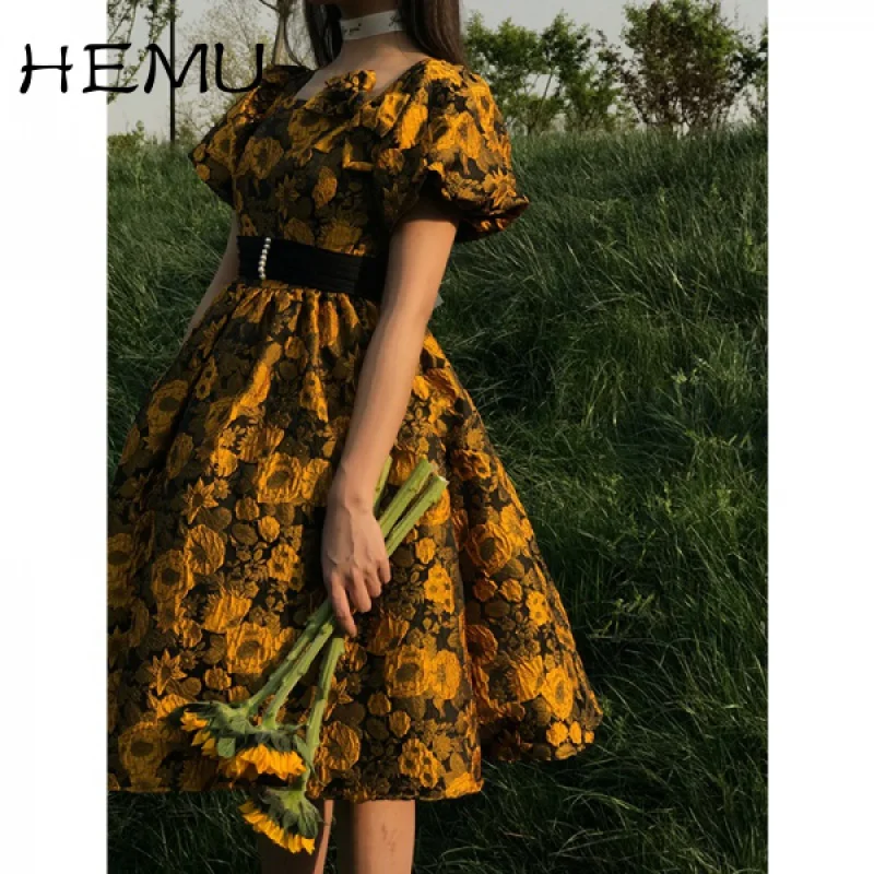 

Hemu Fashionable Retro Floral Mini Dress for Women 2021 Summer New Small Elegant Gentle Fashion Slimming dress