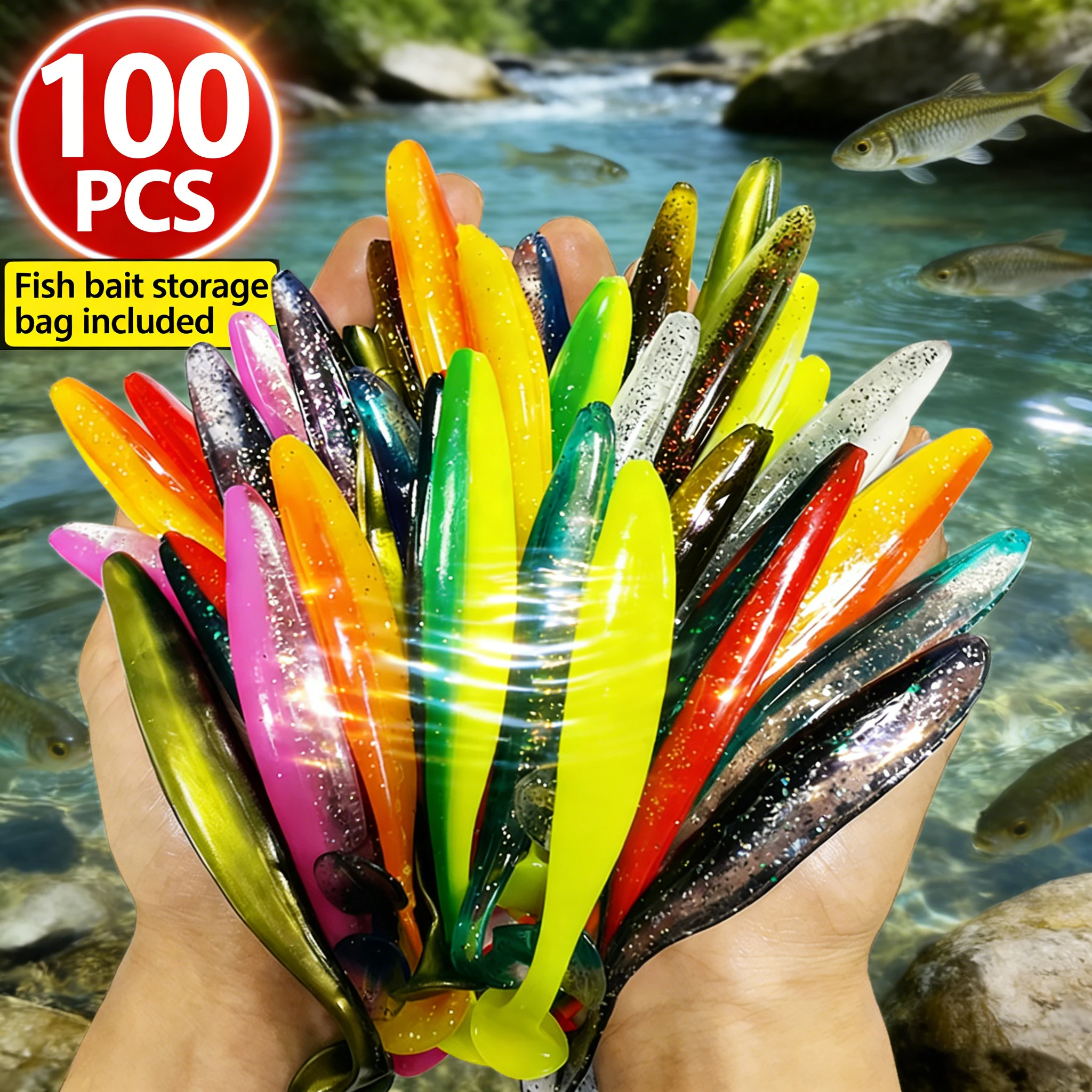 30-100pcs T Tail 70mm 90mm 120mm Shad Worm Soft Bait Artificial Bait Swimbait Bait Wobbler Soft Baits Silicone Fishing Sports.