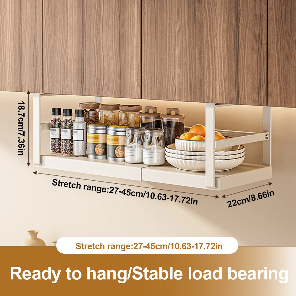 Extendable Under Cabinet Add-on Storage Baskets with Thick Clip Under Cabinet Shelf Hanging Holder for Pantry Or Laundry Room
