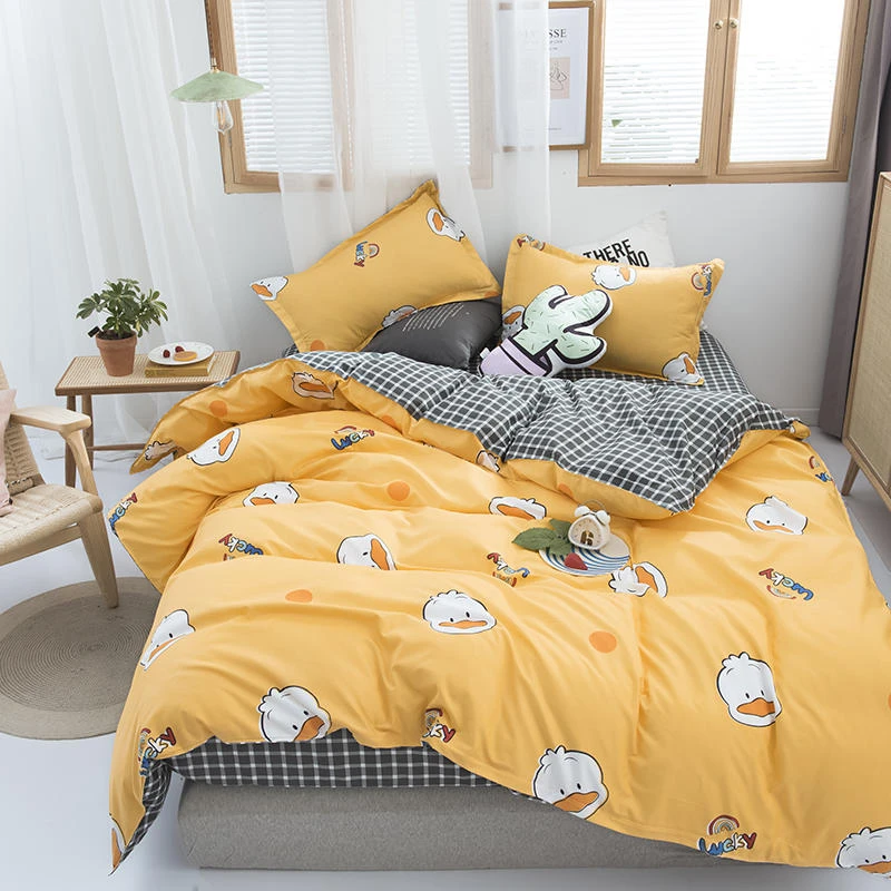 Double Bedclothes Set Cartoon Style Yellow Color Bedding Sets Cute Duck Printed  Queen Size Bed Sheet 3/4 Pcs Single Bed Set - Bedding Set - AliExpress