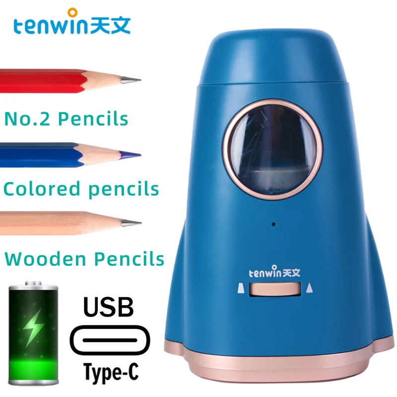 

Tenwin Type-c Rechargeable Pencil Sharpener Rocket Electric Pencil Sharpener For 6-8mm Pencil Student Sharpening Stationery