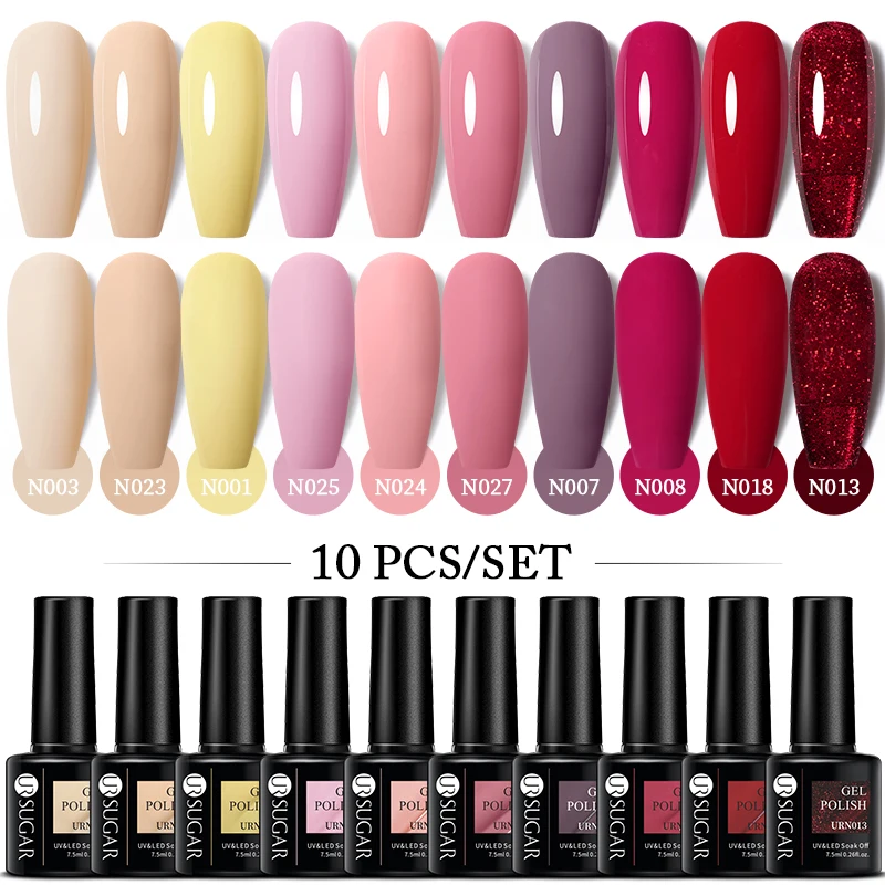 UR SUGAR 10Pcs/set Nude Gel Polish Kit For Manicure Spring Colors Nail Gel Popular Set Soak Off UV LED Lamp Nail Art Design
