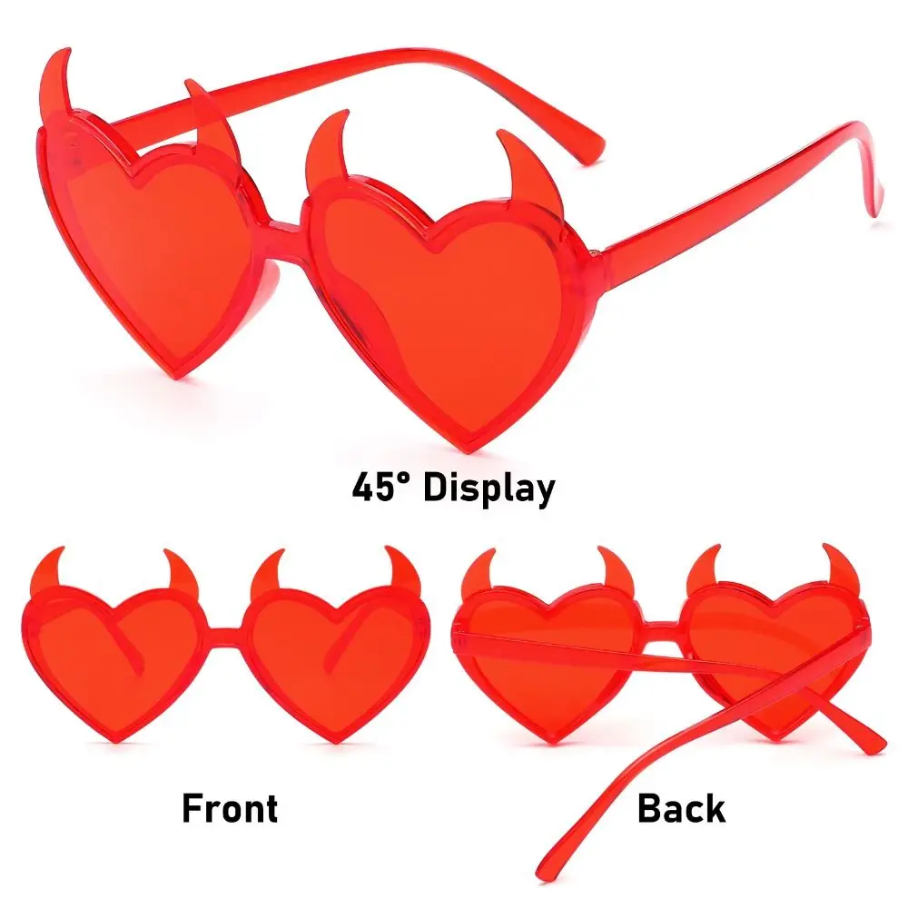Punk Devil Ear Heart Shape Sunglasses Halloween Decoration Rock Horn Sun Glasses UV Protection Cosplay Glasses for Women Men