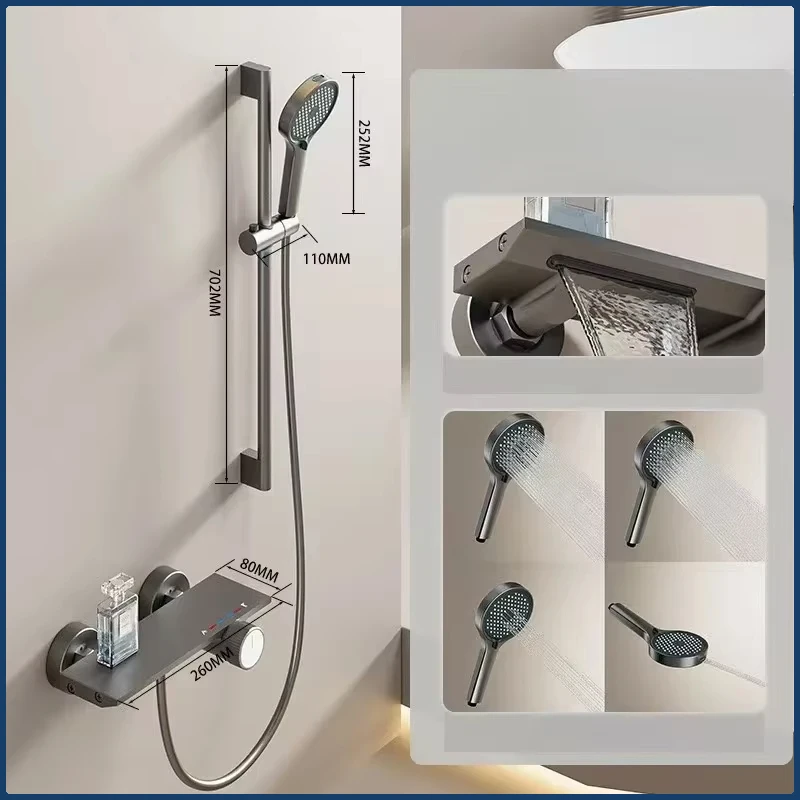 ชุดฝักบัวอาบน้ำอลูมิเนียม Apace แบบติดผนัง พร้อมก๊อกน้ำแบบเรนชาวเวอร์ แรงดันสูง 1