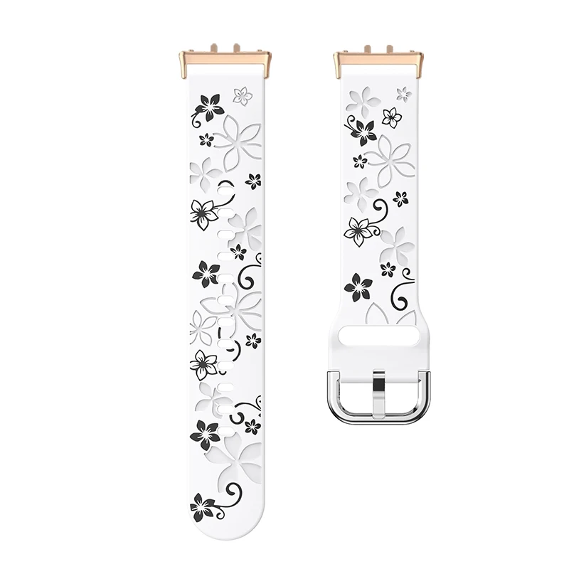 Floral Engraved Watch Band with Silver Rose Gold Metal Connector - Women's Replacement Wristband