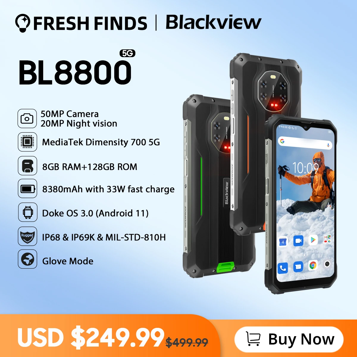 Мировая премьера Blackview BL8800 5G Защищенный смартфон 6 58-дюймовый дисплей 8 ГБ 128