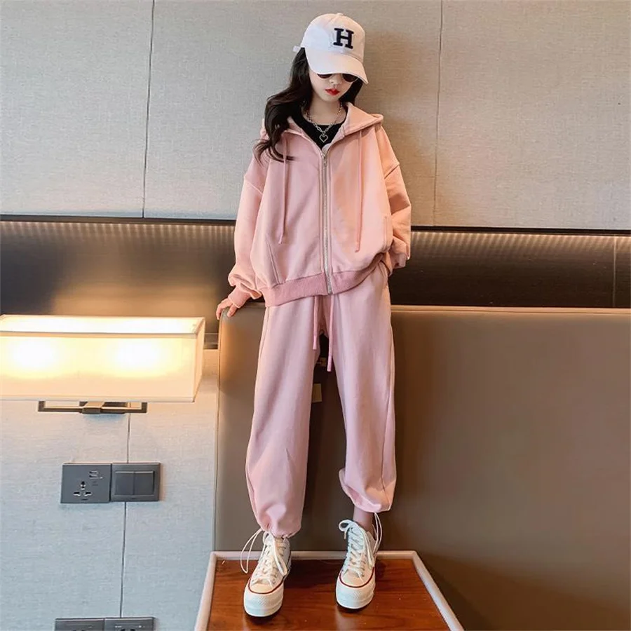 Traje deportivo para niñas, Sudadera con capucha y pantalones - Main Image