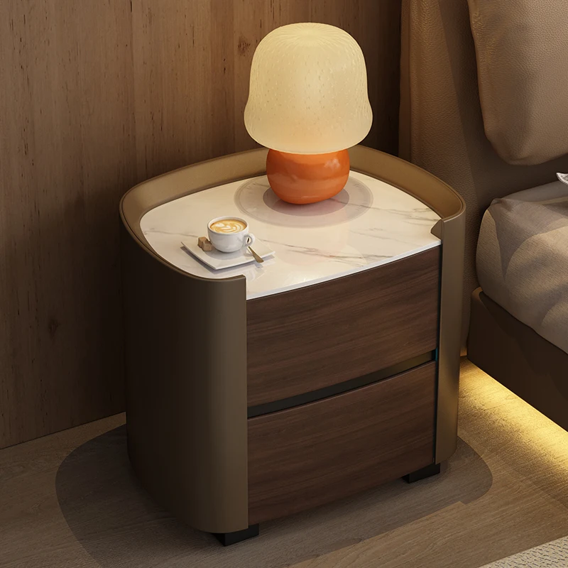 Rock Board Bedroom Double-layer Storage Storage Bedside Table Living Room Contrast Color Storages Cabinet TV Side Cabinets