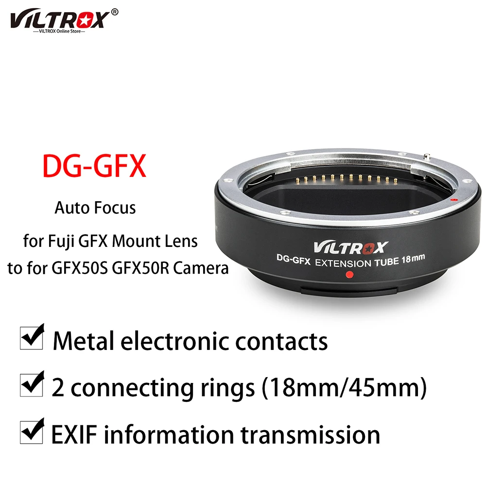 Viltrox Dg-Gfx 18Mm Macro Extension Tube Auto Focus Lens Adapter Ring Per Fujifil Fuji Gfx Mount Lens E Camera Gfx50S Gfx50R