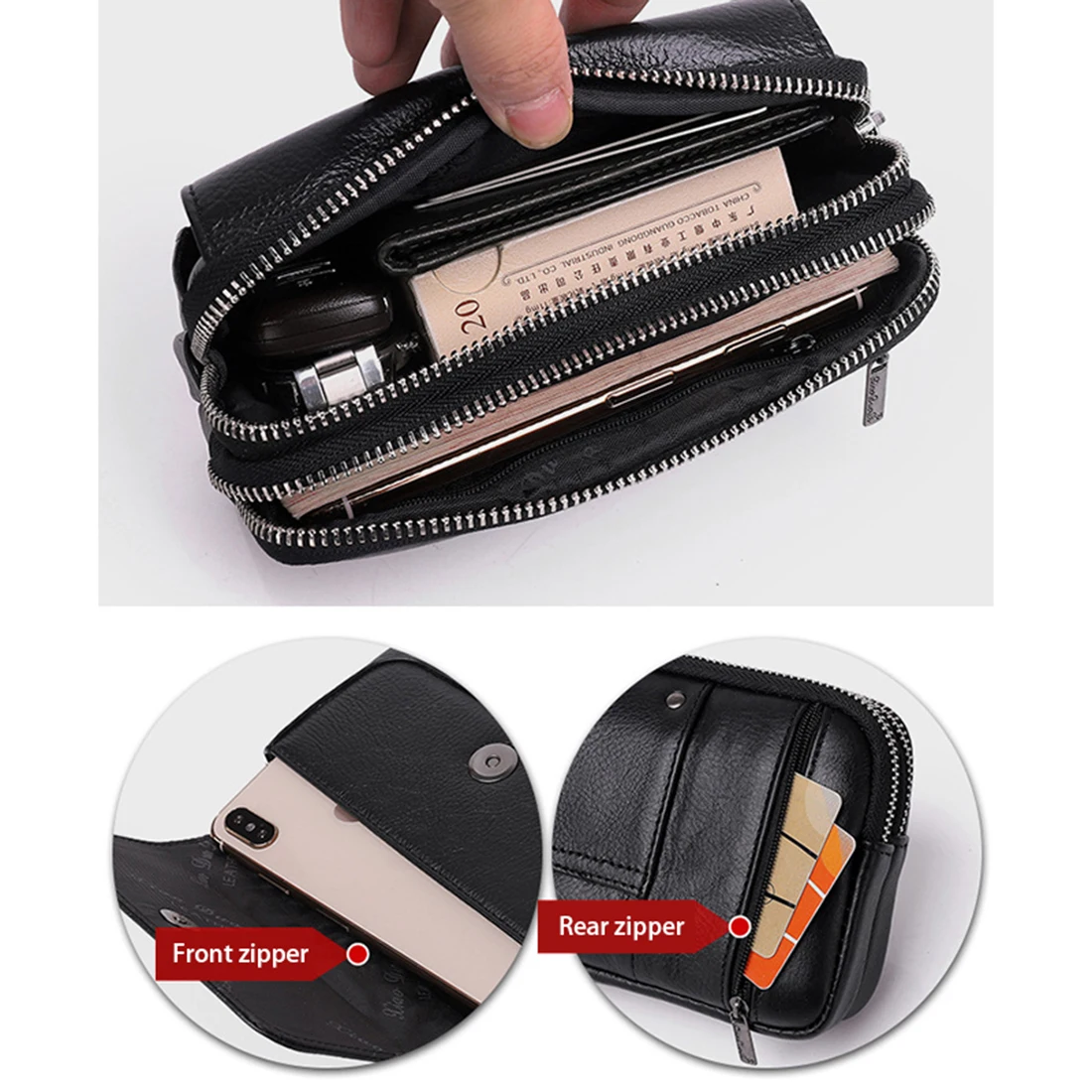 Männer Echtes Leder Taille Fanny Pack Gürtel Tasche Geldbörse Zigarette ID Karte Halter Tasche Pouch Bum Handy/Handy fall Abdeckung Taschen – Detail 7