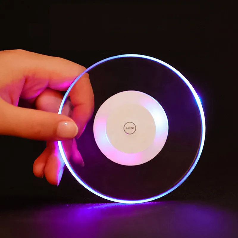 LED Light Cup Mat Acrylic Crystal Drink Coaster Super Thin Cocktail Coaster Bar Mixing Glow Colorful