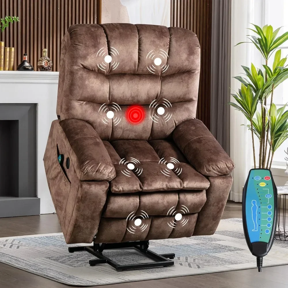 Large Power Lift Chair With Massage and Heat for Elderly Recliner Chaise Lounges Brown2 Rocking Chairs for Living Room Furniture