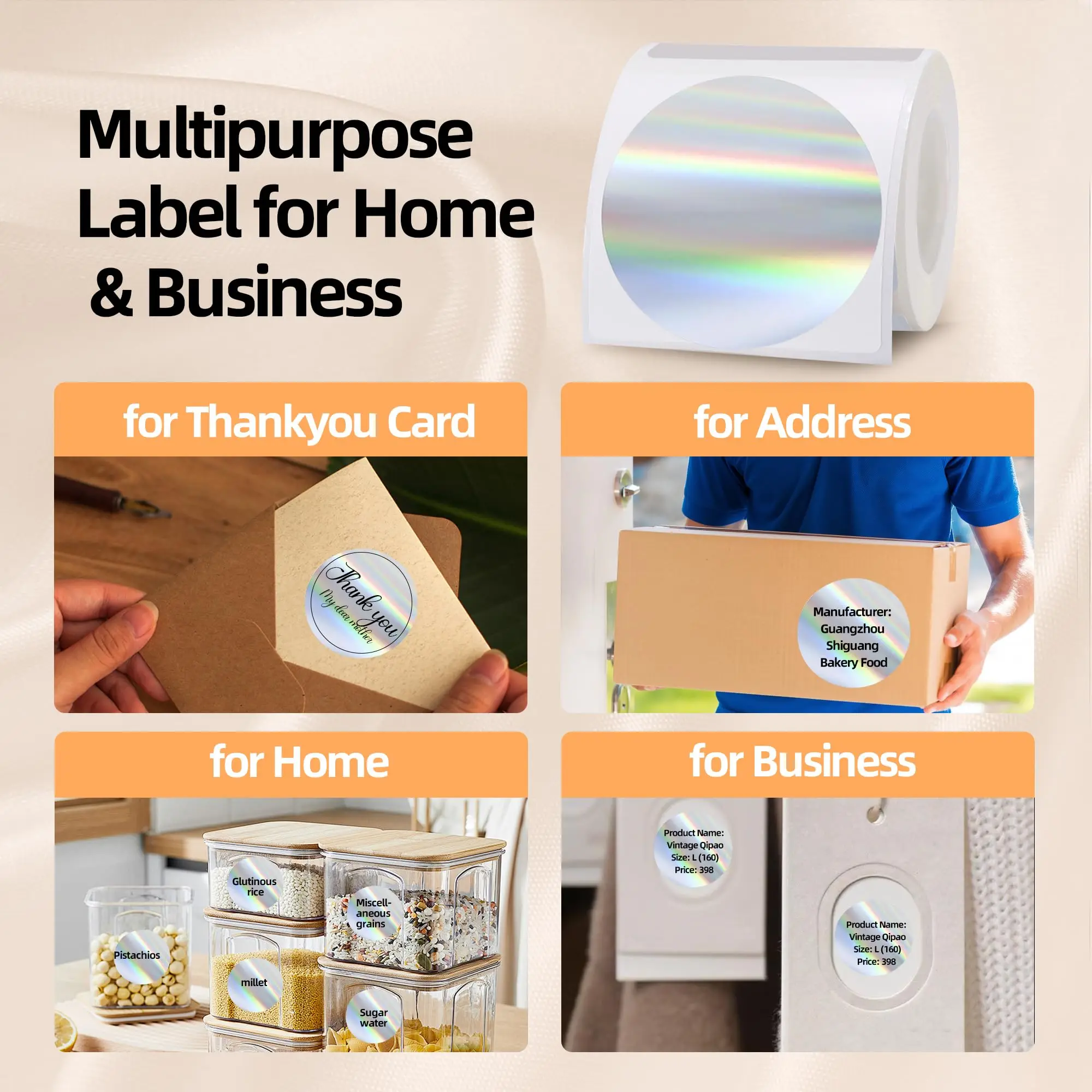 A 박스형 홀로그램 원형 열 스티커 M110/M102/P1/P2 프린터용 자체 접착 라벨 사무실 학교 조직 마커