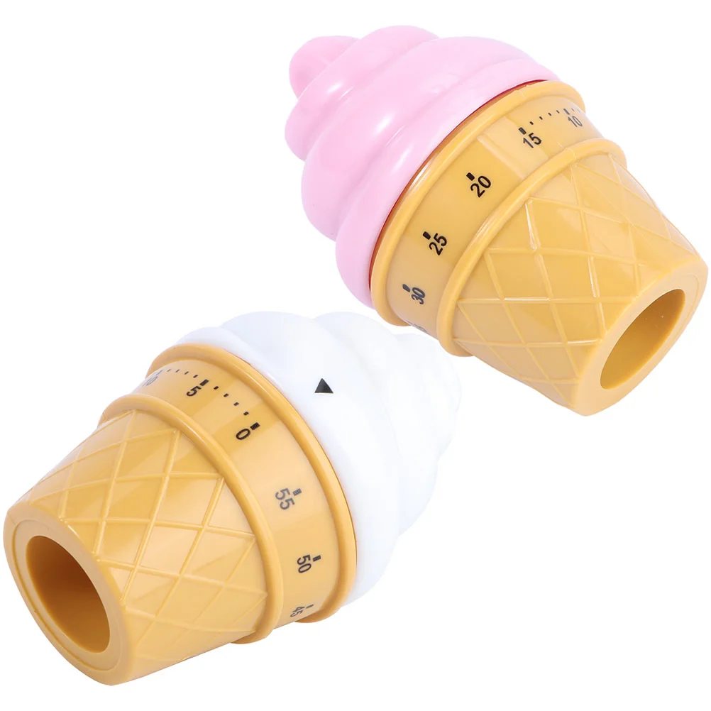 

2 Pcs Mechanic Tools Ice Cream Timer Cartoon Countdown Manual Cooking Plastic Mechanical Child