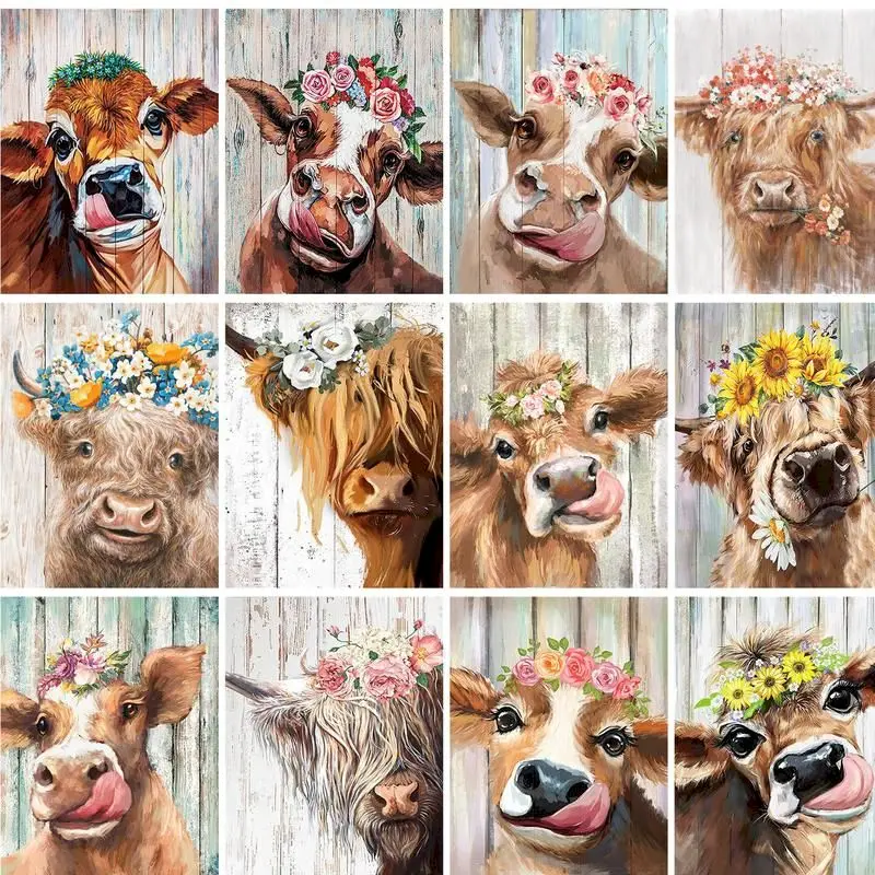 

GATYZTORY Paint By Number Cow Animals Drawing On Canvas HandPainted Art Gift DIY Pictures By Number Deer Kits Home Decoration 60