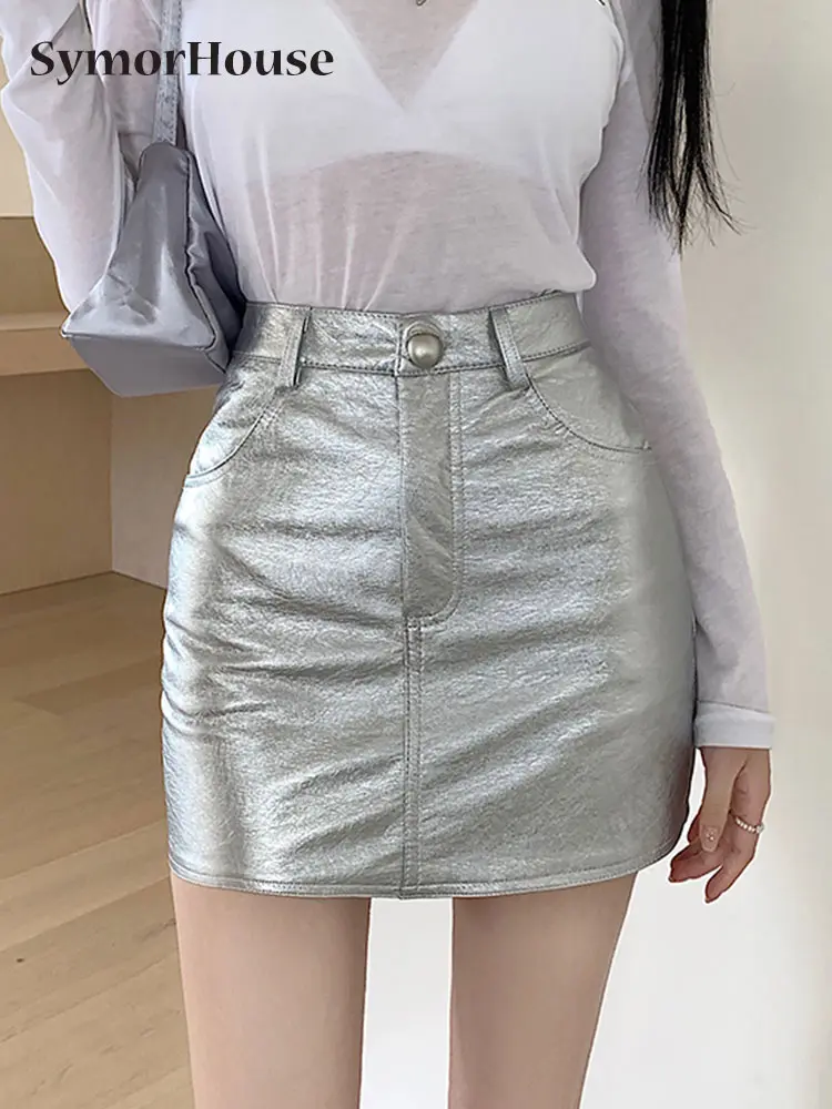 

Autumn Winter Elegant Black PU Leather Pencil Skirts Women High Waist Sexy Streetwear Skinny Wrap -Hips A-Line Mini Skirt Female