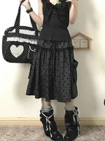 Jupe à pois pour femmes, Design gris esthétique, rétro américain, mignon, ligne a, dentelle, vêtements populaires coréens, 2000 4