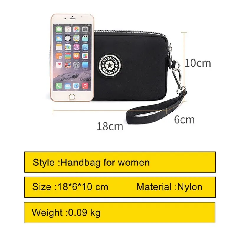 Coin Purse Women Handbag Small Wallet Wrinkle Fabric Phone Purse Three Zippers Portable Make Up Bag