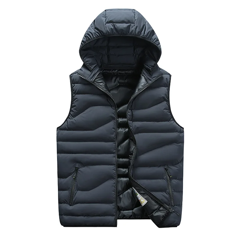 Höst Vinter Huvväst Herr Utomhus Casual Windbreakers Ärmlös jacka Herr Stor Storlek 4XL-8XL Hatt Avtagbar varm väst_voghion.com