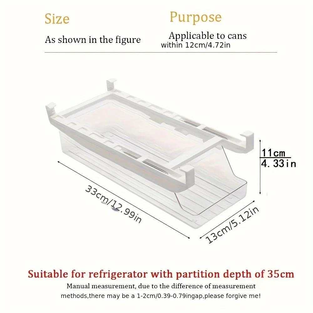 1pc Hanging Beer and Beverage Storage Rack,Rolling Refrigerator Transparent Storage Box,Kitchen Can Organizer 2
