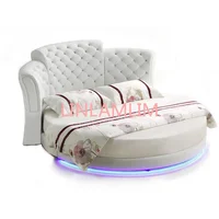 هيكل سرير ذكي كاماس غرفة نوم كرواكة ثنائية الشكل سرير مضاء سرير موبليس دي دورميتوريو ميسبيل مصباح ليد جلد طبيعي مستدير 1