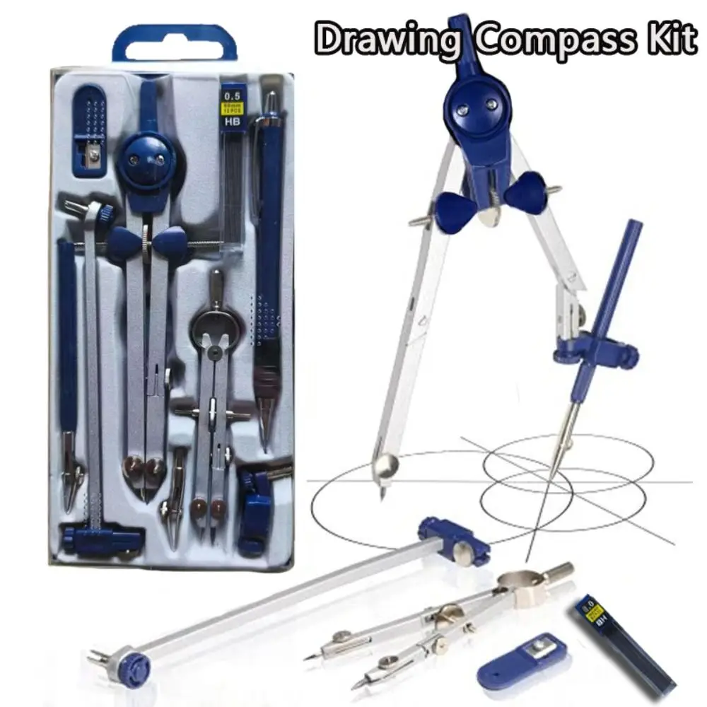 7개/팩 투명 커버 드로잉 컴퍼스 키트 측정자 플라스틱 드로잉 도구 세트 기계식..