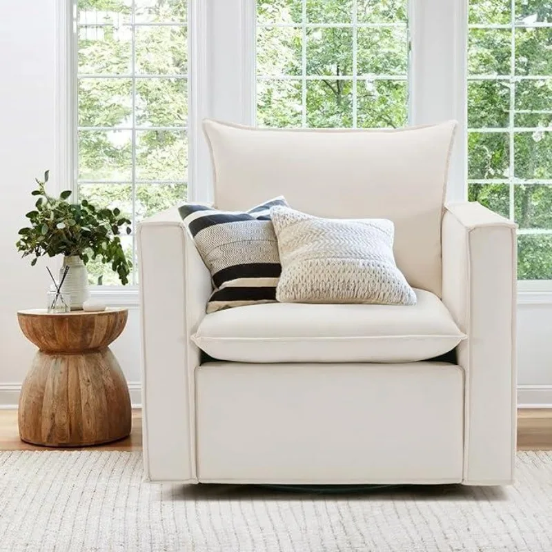 

Swivel Accent Chair, 34'' Wide Upholstered Arm Chair with Plump Back Pillow, Modern Sofa Living Room Chair for Bedroom, Corner,