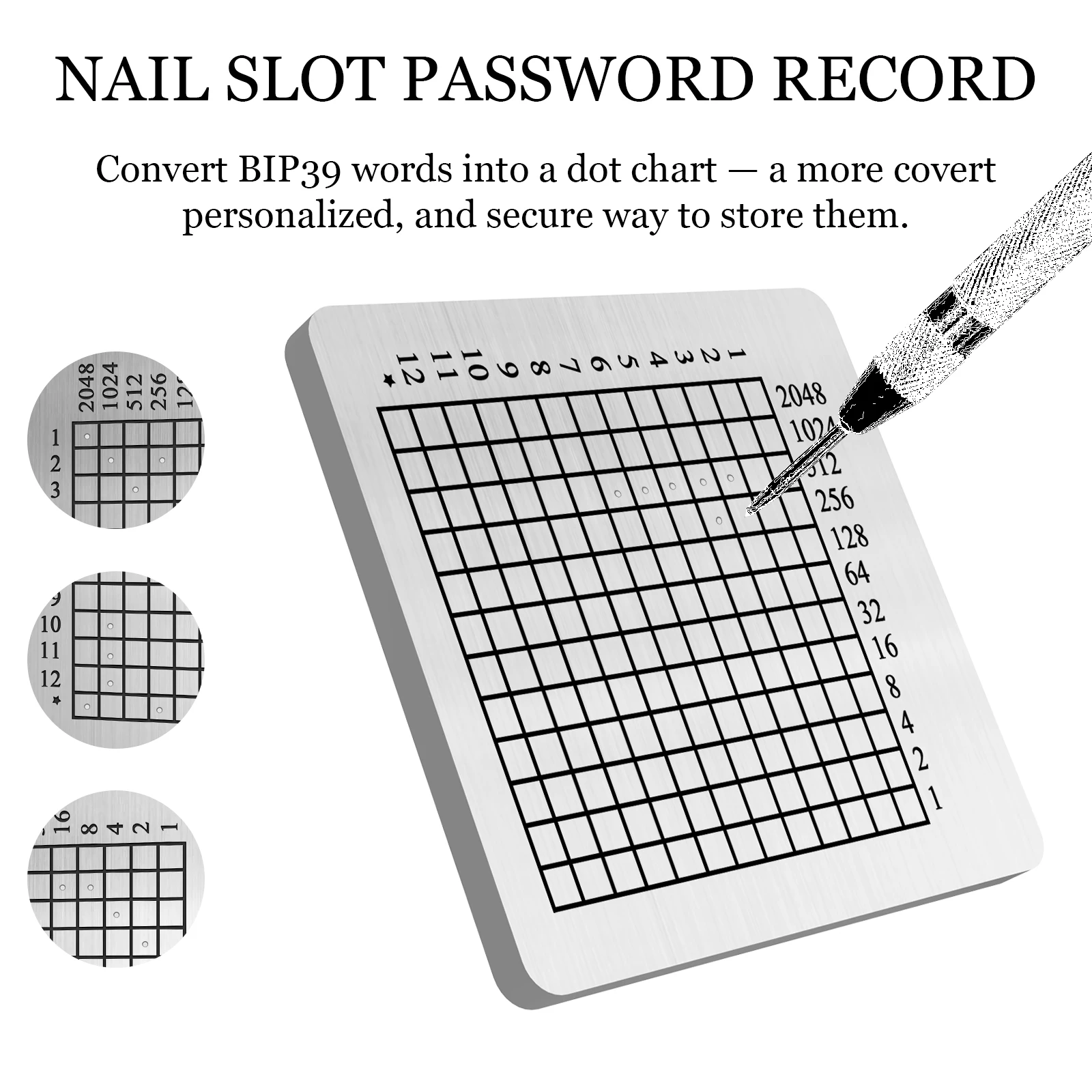 Metal Backup for Seed Phrase – Encrypted Cold Wallet, BIP39 Recovery Words  Safely Stored as Dot Map - AliExpress