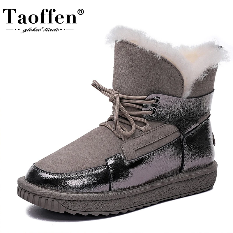 

Taoffen New Women Snow Boots Real Leather Thick Fur Warm Winter Shoes Woman Fashion Daily Club Ankle Boots Footwear Size 35-40
