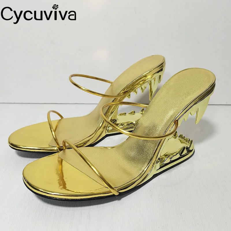 

Designer Strange High Heel Women Slippers Summer Slides Runway Gladiator Sandals One Belt High Heel Party Shoes For Woman 2023