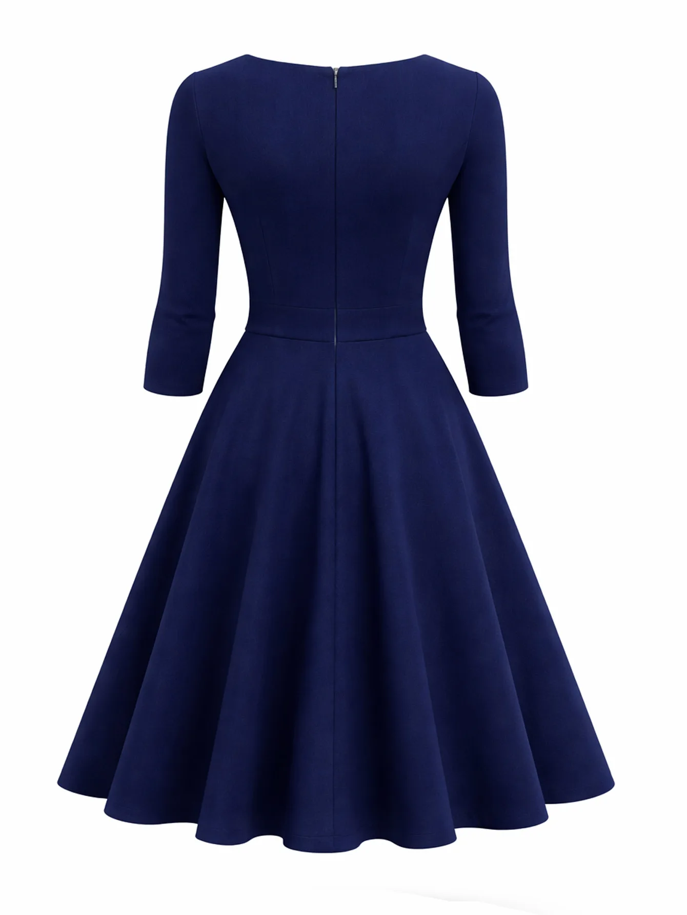 Elegantes Damenkleid mit Quadratischem Ausschnitt und 3/4-Ärmeln für Herbst, Arbeit und Party, Einfarbig mit Reißverschluss Vorne, Business-Casual Swing A-Linien-Kleid – Detail 7