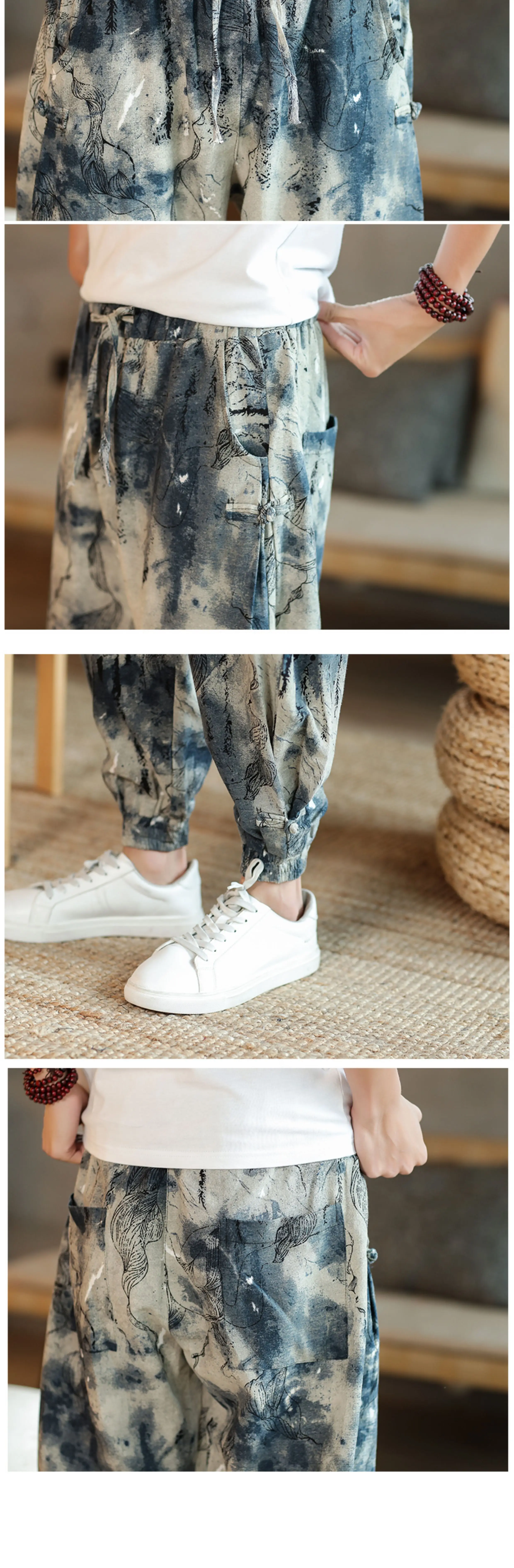 hosen herren jogginhose herren gym Frühling Sommer Elefanten druck Baumwolle Leinen lässige Hose Männer elastische Taille in voller Länge Harems hose Männer Jogging hose männliche Streetwear – Detail 25