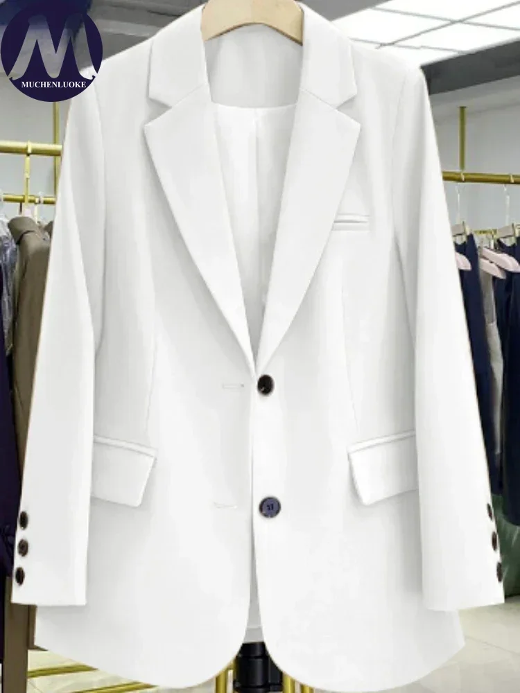 Women's Coats 2024 Spring Autumn New Slim Fit Solid Long Sleeve Single Breasted Blazer Korean Fashion Leisure Women Blazers